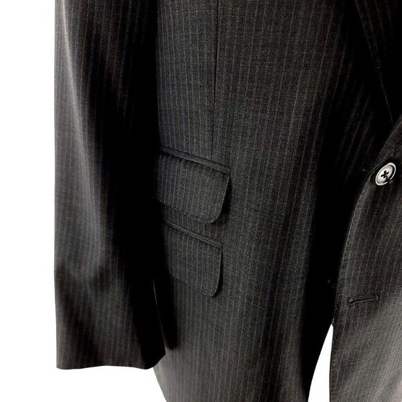 DAMAGED Peter Millar Wool 2 Button Suit Jacket 40S Gray W/ Blue Gray Striped Ext - Picture 4 of 13